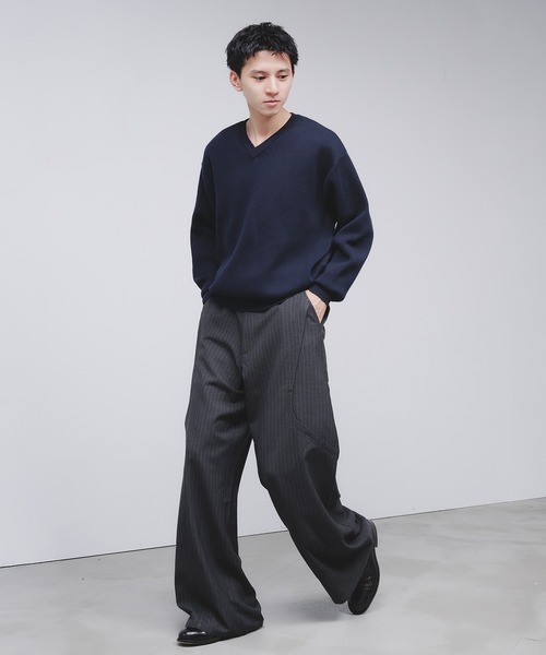 セール】Side Layered Pinstripe Wide Slacks / サイドレイヤードピン