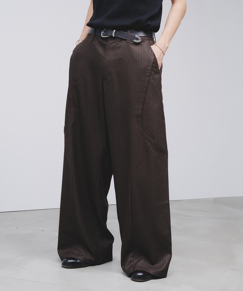Adoon plain(アドーンプレーン)の「Side Layered Pinstripe Wide Slacks / サイドレイヤードピンストライプワイドスラックス(スラックス・メンズ・ブラウン/ブラック・LARGE/MEDIUM/SMALL)」の21枚目の写真