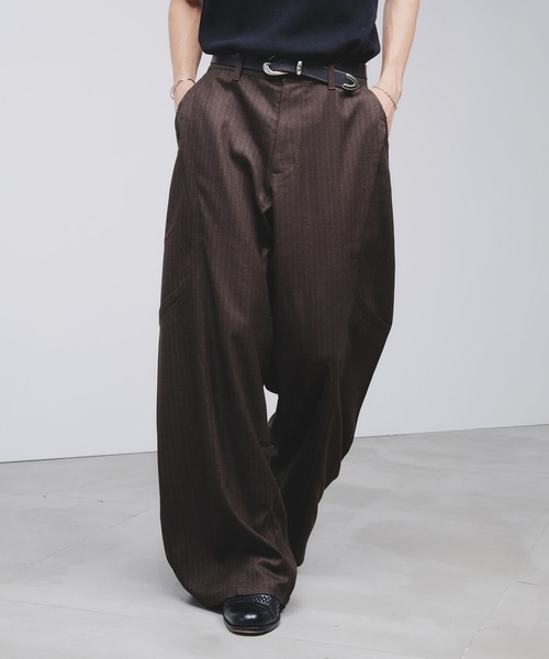 セール】Side Layered Pinstripe Wide Slacks / サイドレイヤードピン