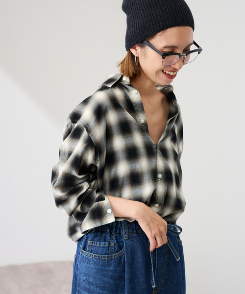 コットンレーヨンオンブレーチェックシャツ（シャツ/ブラウス
