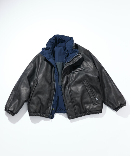 NAUTICA/ノーティカ フェイクレザー×ナイロン リバーシブルブルゾン
