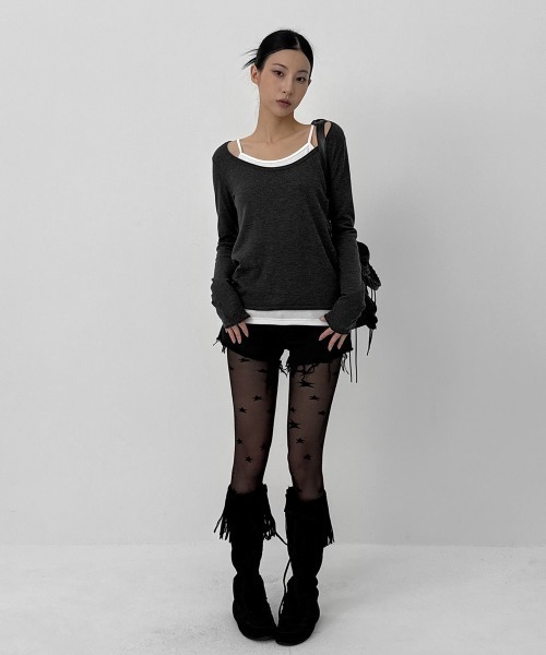 BLACKUP（ブラックアップ）の「[MADE] 2WAYボートネックウール混ニット（ニット/セーター・レディース・ブラック/パープル/チャコール・FREE）」の6枚目の写真
