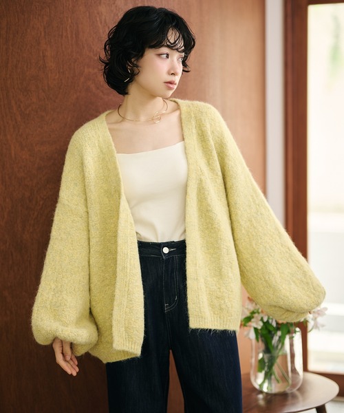 LAULEN(ローレン)の「volume sleeve shawl knit cardigan /ボリュームスリーブショールニットカーディガン(カーディガン/ボレロ・レディース・イエロー/アイボリー・FREE)」の3枚目の写真