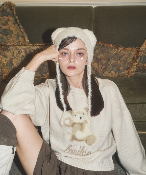 Lovilyn(ラヴィリン)の「ふわふわクマちゃんニット帽(ニットキャップ/ビーニー・レディース・ピンク/ホワイト/モカ・FREE)」の19枚目の写真