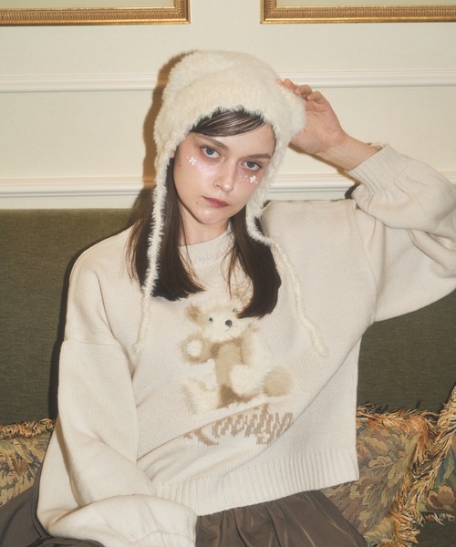 Lovilyn(ラヴィリン)の「ふわふわクマちゃんニット帽(ニットキャップ/ビーニー・レディース・ピンク/ホワイト/モカ・FREE)」の22枚目の写真
