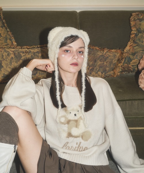 Lovilyn(ラヴィリン)の「ふわふわクマちゃんニット帽(ニットキャップ/ビーニー・レディース・ピンク/ホワイト/モカ・FREE)」の21枚目の写真