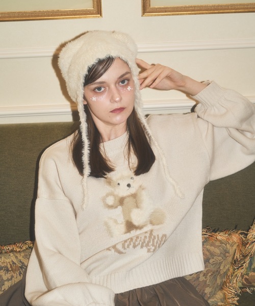 セール】ふわふわクマちゃんニット帽（ニットキャップ/ビーニー