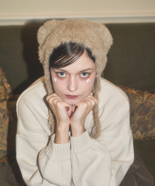 Lovilyn(ラヴィリン)の「ふわふわクマちゃんニット帽(ニットキャップ/ビーニー・レディース・ピンク/ホワイト/モカ・FREE)」の17枚目の写真
