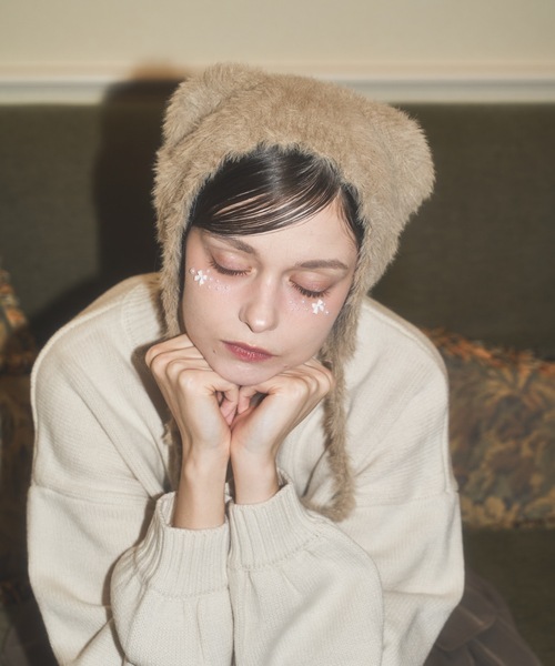 Lovilyn(ラヴィリン)の「ふわふわクマちゃんニット帽(ニットキャップ/ビーニー・レディース・ピンク/ホワイト/モカ・FREE)」の10枚目の写真