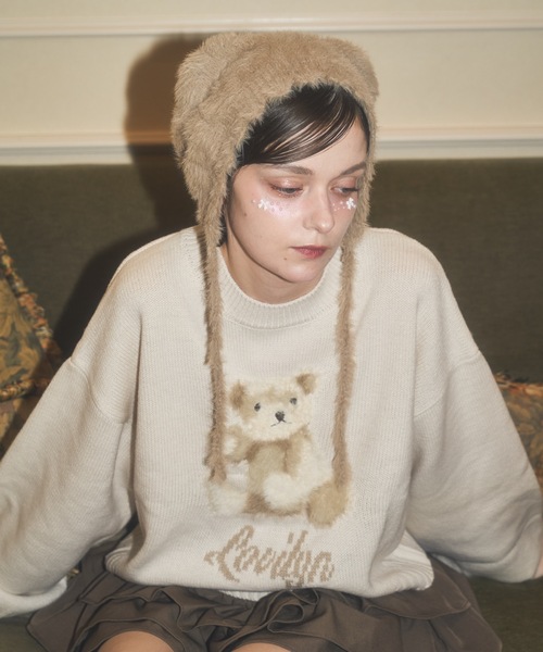 Lovilyn(ラヴィリン)の「ふわふわクマちゃんニット帽(ニットキャップ/ビーニー・レディース・ピンク/ホワイト/モカ・FREE)」の12枚目の写真