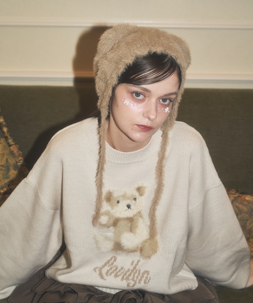 Lovilyn(ラヴィリン)の「ふわふわクマちゃんニット帽(ニットキャップ/ビーニー・レディース・ピンク/ホワイト/モカ・FREE)」の13枚目の写真