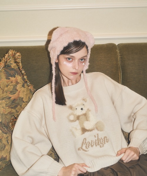 ふわふわクマちゃんニット帽（ニットキャップ/ビーニー）｜Lovilyn