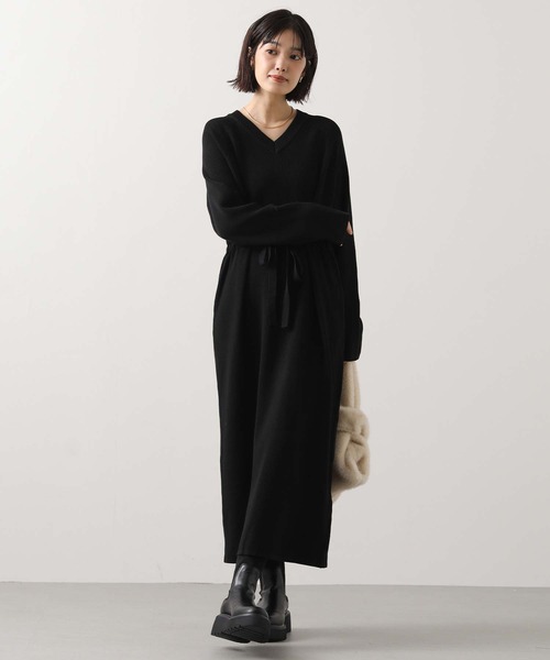 Gready Brilliant(グレディブリリアン)の「VネックリブニットOワンピ(ワンピース・レディース・モカ/ブラック・38)」の3枚目の写真