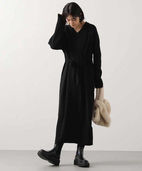 Gready Brilliant(グレディブリリアン)の「VネックリブニットOワンピ(ワンピース・レディース・モカ/ブラック・38)」の7枚目の写真