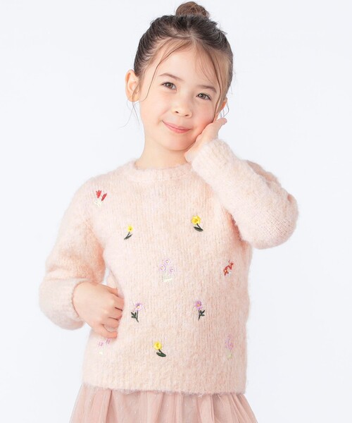 SHIPS KIDS:100～130cm /〈洗濯機可能〉シャギー エンブロイダリー ニット