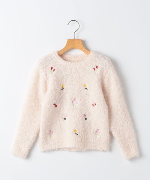 SHIPS(シップス)の「SHIPS KIDS:100~130cm /〈洗濯機可能〉シャギー エンブロイダリー ニット(ニット/セーター・キッズ・ベビーピンク/オフホワイト・130/120/110/100)」の2枚目の写真