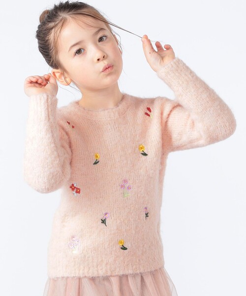SHIPS(シップス)の「SHIPS KIDS:100~130cm /〈洗濯機可能〉シャギー エンブロイダリー ニット(ニット/セーター・キッズ・ベビーピンク/オフホワイト・130/120/110/100)」の14枚目の写真