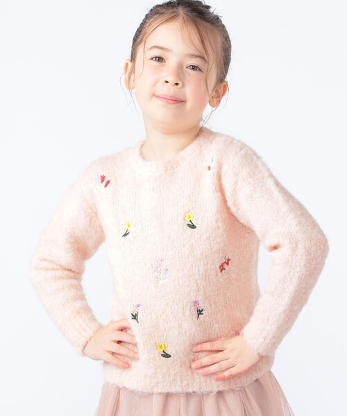 SHIPS(シップス)の「SHIPS KIDS:100~130cm /〈洗濯機可能〉シャギー エンブロイダリー ニット(ニット/セーター・キッズ・ベビーピンク/オフホワイト・130/120/110/100)」の15枚目の写真