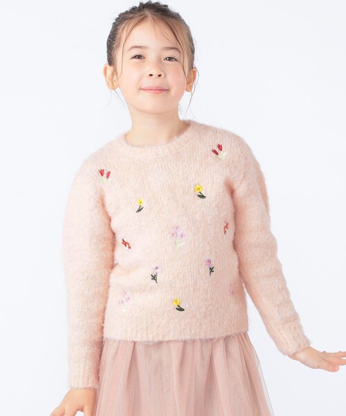 SHIPS(シップス)の「SHIPS KIDS:100~130cm /〈洗濯機可能〉シャギー エンブロイダリー ニット(ニット/セーター・キッズ・ベビーピンク/オフホワイト・130/120/110/100)」の3枚目の写真