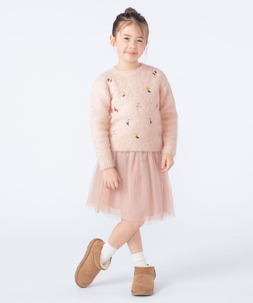 SHIPS(シップス)の「SHIPS KIDS:100~130cm /〈洗濯機可能〉シャギー エンブロイダリー ニット(ニット/セーター・キッズ・ベビーピンク/オフホワイト・130/120/110/100)」の4枚目の写真