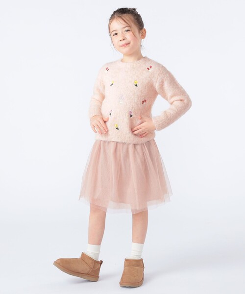 SHIPS(シップス)の「SHIPS KIDS:100~130cm /〈洗濯機可能〉シャギー エンブロイダリー ニット(ニット/セーター・キッズ・ベビーピンク/オフホワイト・130/120/110/100)」の6枚目の写真