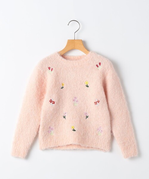 SHIPS(シップス)の「SHIPS KIDS:100~130cm /〈洗濯機可能〉シャギー エンブロイダリー ニット(ニット/セーター・キッズ・ベビーピンク/オフホワイト・130/120/110/100)」の8枚目の写真