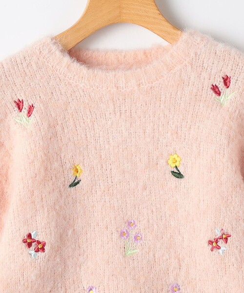 SHIPS(シップス)の「SHIPS KIDS:100~130cm /〈洗濯機可能〉シャギー エンブロイダリー ニット(ニット/セーター・キッズ・ベビーピンク/オフホワイト・130/120/110/100)」の10枚目の写真