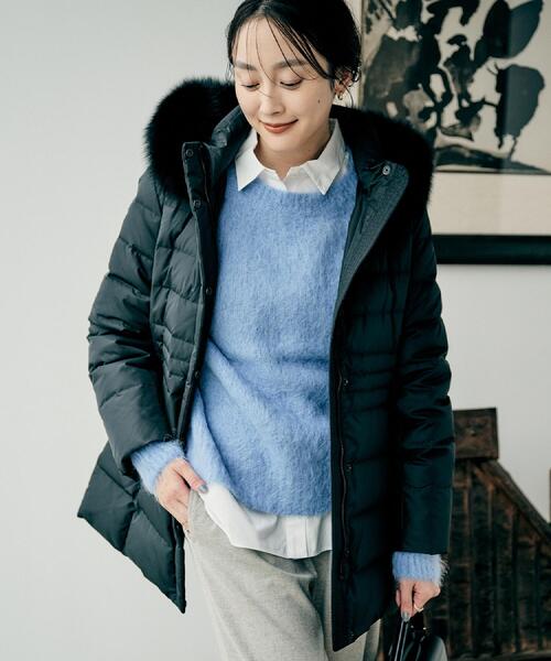 UNTITLED（アンタイトル）の「【はっ水機能/フード取り外し可】ミディダウンコート（ダウンジャケット/コート・レディース・ライトグレー/ネイビー/ブラック/ライトベージュ・00/01/02/03/04/42/44/46/48/50）」の14枚目の写真