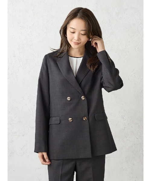 Perfect Suit FActory（パーフェクトスーツファクトリー）の「レディスソフトスーツ　ダブルジャケット　無地　グレー/ブラウン/ネイビー（テーラードジャケット・レディース・ネイビー/ダークブラウン/チャコールグレー・S/M/L/SS）」の2枚目の写真