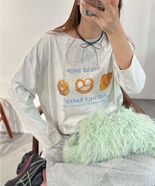 PILIT（ピリット）の「焼きたてベーカリー ロンTee（Tシャツ/カットソー・レディース・アイボリー/オートミール/ピンク・MEDIUM）」の12枚目の写真