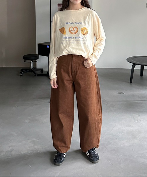 PILIT（ピリット）の「焼きたてベーカリー ロンTee（Tシャツ/カットソー・レディース・アイボリー/オートミール/ピンク・MEDIUM）」の5枚目の写真