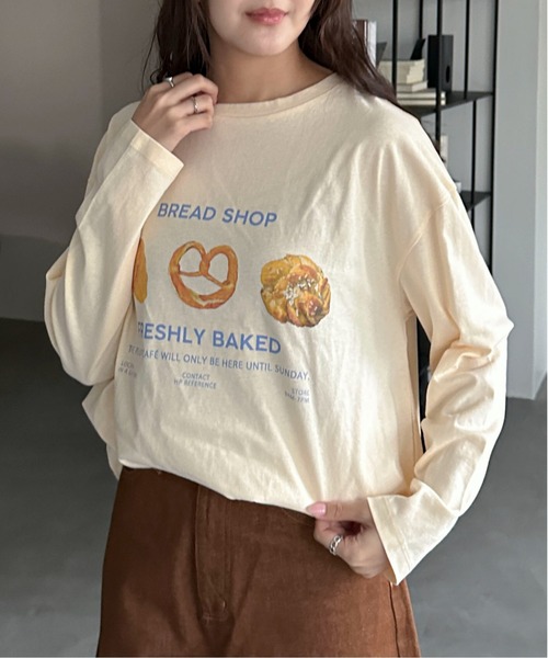 PILIT（ピリット）の「焼きたてベーカリー ロンTee（Tシャツ/カットソー・レディース・アイボリー/オートミール/ピンク・MEDIUM）」の8枚目の写真