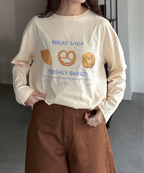 PILIT（ピリット）の「焼きたてベーカリー ロンTee（Tシャツ/カットソー・レディース・アイボリー/オートミール/ピンク・MEDIUM）」の10枚目の写真