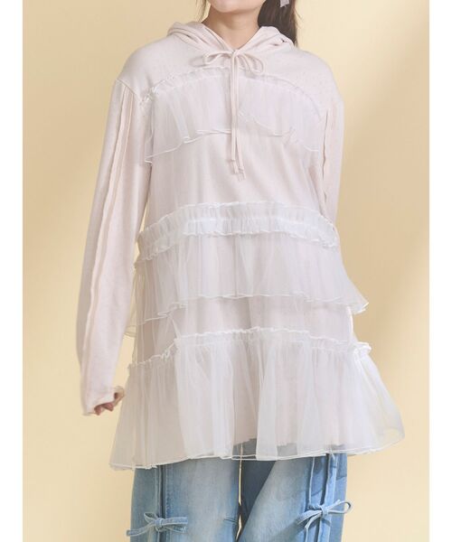 merry jenny(メリージェニー)の「ミルキーアイレットチュールワンピース(ワンピース・レディース・ピンク/オフホワイト/グレー・FREE)」の3枚目の写真