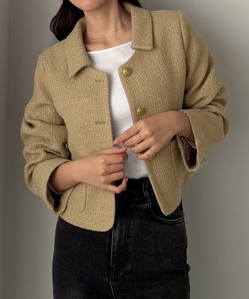 Louere（ルエレ）の「ステンカラーツイードジャケット（その他アウター・レディース・ベージュ/アイボリー/ブラック・SMALL/MEDIUM/LARGE/X-LARGE）」の3枚目の写真