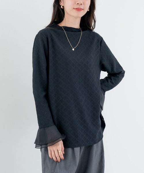 ANNA LUNA(アンナルナ)の「【ANNA LUNA】 異素材で魅せる 切替 ハイネック プルオーバー / インナー(Tシャツ/カットソー・レディース・ブラック/オフホワイト・MEDIUM)」の1枚目の写真