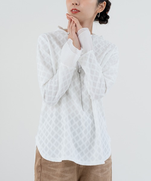 ANNA LUNA(アンナルナ)の「【ANNA LUNA】 異素材で魅せる 切替 ハイネック プルオーバー / インナー(Tシャツ/カットソー・レディース・ブラック/オフホワイト・MEDIUM)」の14枚目の写真