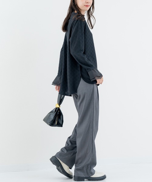 ANNA LUNA(アンナルナ)の「【ANNA LUNA】 異素材で魅せる 切替 ハイネック プルオーバー / インナー(Tシャツ/カットソー・レディース・ブラック/オフホワイト・MEDIUM)」の9枚目の写真