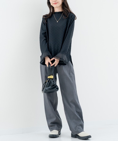 ANNA LUNA(アンナルナ)の「【ANNA LUNA】 異素材で魅せる 切替 ハイネック プルオーバー / インナー(Tシャツ/カットソー・レディース・ブラック/オフホワイト・MEDIUM)」の8枚目の写真