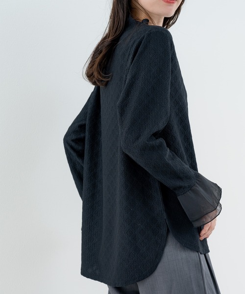 ANNA LUNA(アンナルナ)の「【ANNA LUNA】 異素材で魅せる 切替 ハイネック プルオーバー / インナー(Tシャツ/カットソー・レディース・ブラック/オフホワイト・MEDIUM)」の10枚目の写真