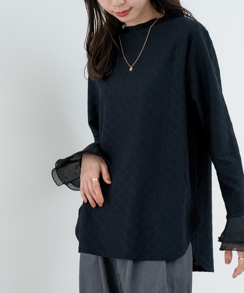 ANNA LUNA(アンナルナ)の「【ANNA LUNA】 異素材で魅せる 切替 ハイネック プルオーバー / インナー(Tシャツ/カットソー・レディース・ブラック/オフホワイト・MEDIUM)」の22枚目の写真