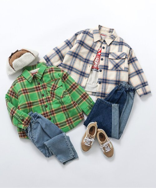 BREEZE（ブリーズ）の「【ジュニア対応】起毛チェックシャツジャケット（その他アウター・キッズ・アイボリー/グリーン・90/100/120/140）」の5枚目の写真