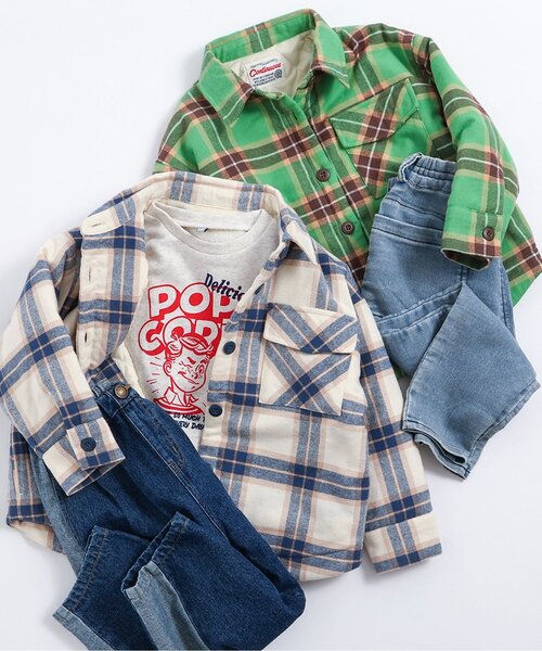 BREEZE（ブリーズ）の「【ジュニア対応】起毛チェックシャツジャケット（その他アウター・キッズ・アイボリー/グリーン・90/100/120/140）」の6枚目の写真