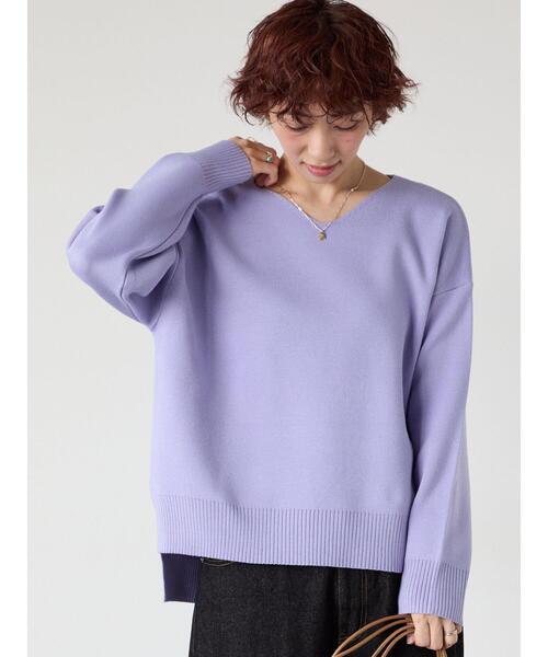 Lugnoncure（ルノンキュール）の「コットンタッチVネックニット（ニット/セーター・レディース・パープル/イエロー/グレー/チャコールグレー・F）」の3枚目の写真