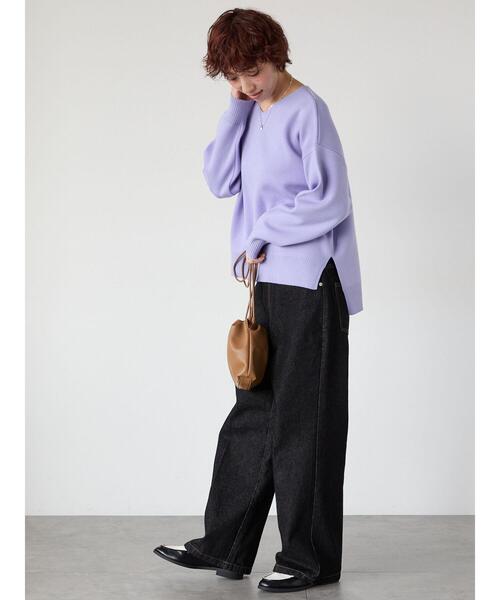 Lugnoncure（ルノンキュール）の「コットンタッチVネックニット（ニット/セーター・レディース・パープル/イエロー/グレー/チャコールグレー・F）」の12枚目の写真