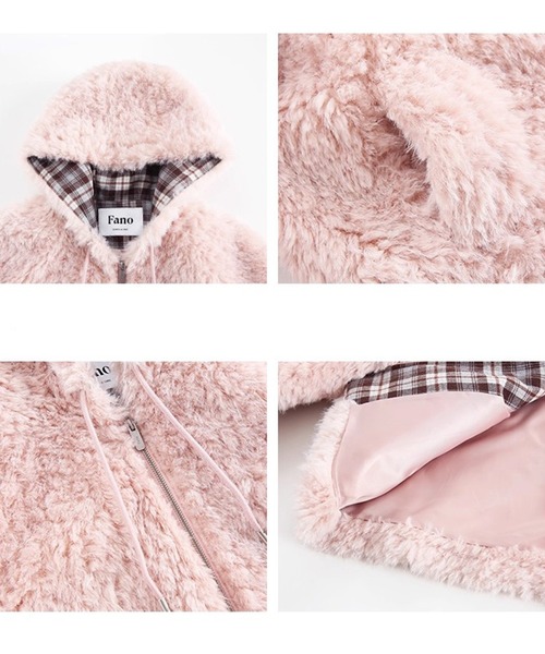 Fano Studios(ファノ ストゥディオズ)の「チェック柄ライナー フェイクファージャケット FD25W024【Fano Studios】【2025AW】(その他アウター・レディース・ピンク・L/M/S)」の12枚目の写真