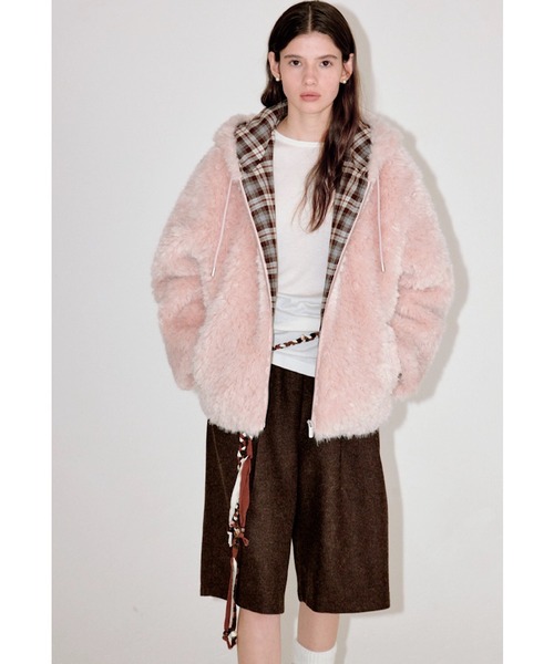 Fano Studios(ファノ ストゥディオズ)の「チェック柄ライナー フェイクファージャケット FD25W024【Fano Studios】【2025AW】(その他アウター・レディース・ピンク・L/M/S)」の10枚目の写真