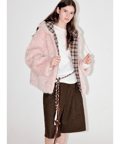 Fano Studios(ファノ ストゥディオズ)の「チェック柄ライナー フェイクファージャケット FD25W024【Fano Studios】【2025AW】(その他アウター・レディース・ピンク・L/M/S)」の7枚目の写真