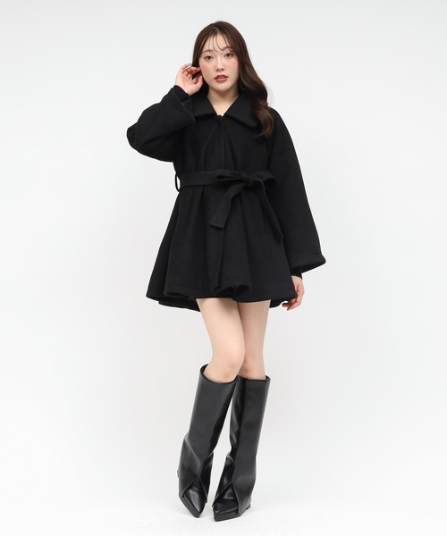 新品タグ付き ロイヤルパーティー 黒ファーポンチョ ウエストリボン欠品 ケープ ロイヤルパーティー ROYAL PARTY フードファーケープコート （ブラック