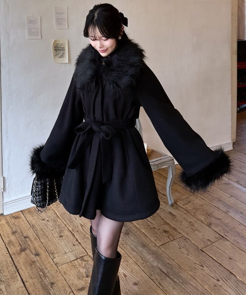セール】ファー付ポンチョ風コート（ポンチョ）｜ROYAL PARTY